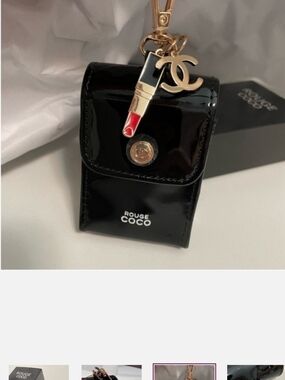 CHANEL Black Patent Rouge Coco Lipstick Charm Pouch Keyring